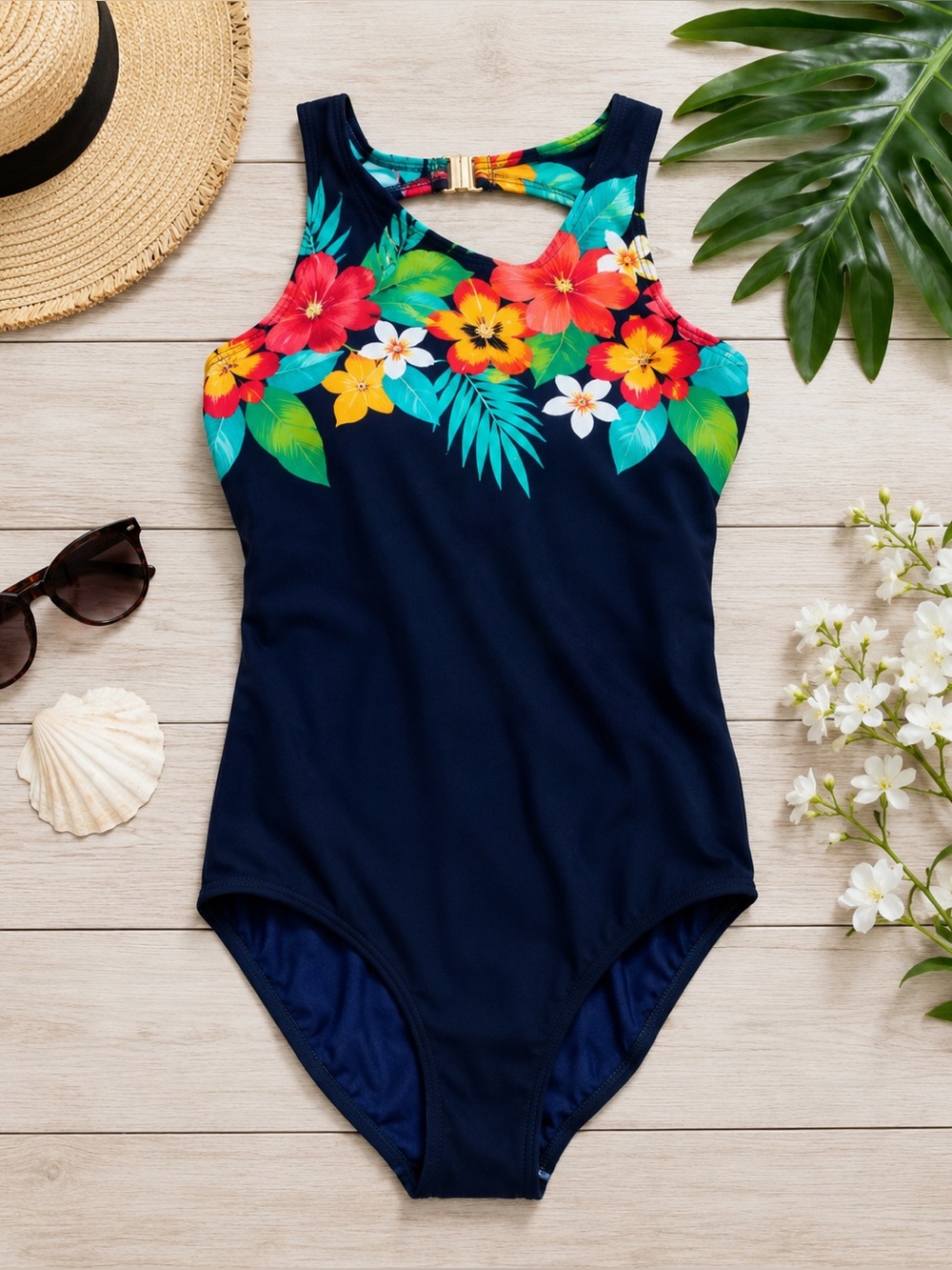 Navy Floral One-Piece Swimsuit